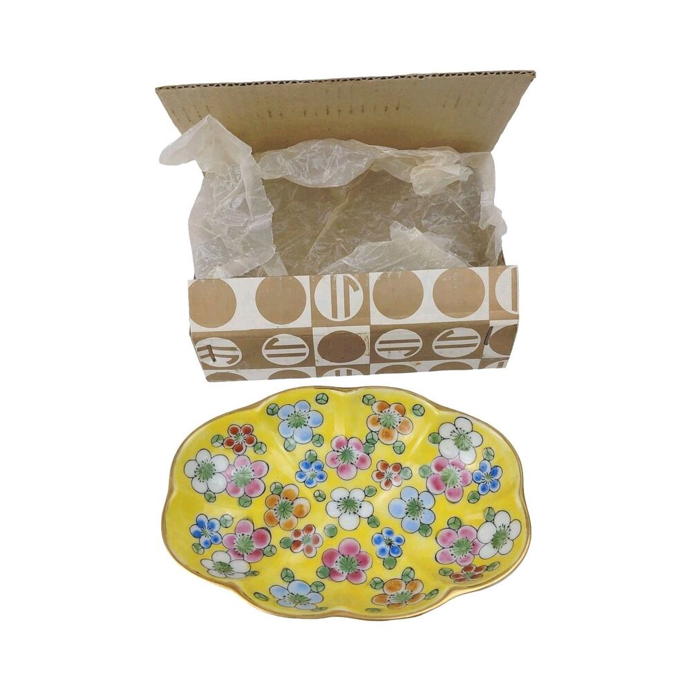 Imari Vtg Porcelain Yellow Floral Soap NOS New In Box Hand Painted Gold Edge